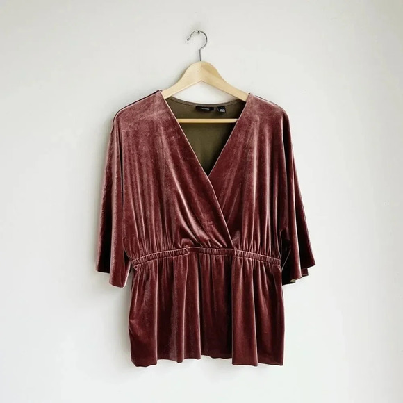 Halogen Velvet Wrap Top – Romantic Rose Mauve Blouse (L) - Picture 4 of 5